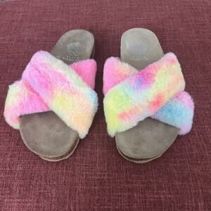 NEW Vince Camuto Women’s Kortendie Pink Faux Fur Slip-on X-Band Slippers Sz 10M